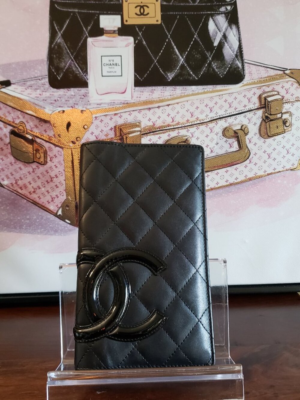 Chanel Cambon Black Leather Wallet/ Pink Interior w/authenticity card